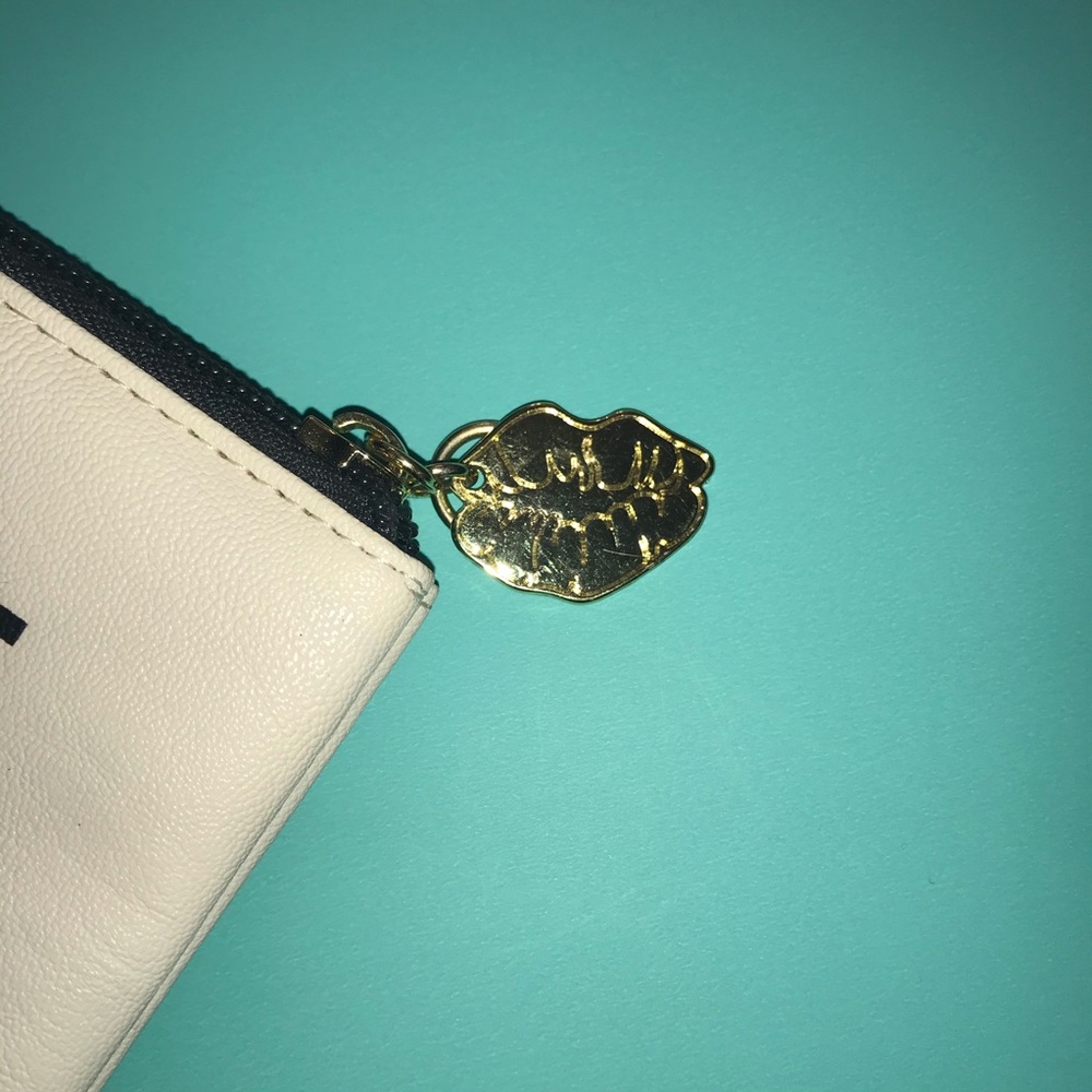 Betsey Johnson Pouch Nyc Newspaper Print Pink Gem